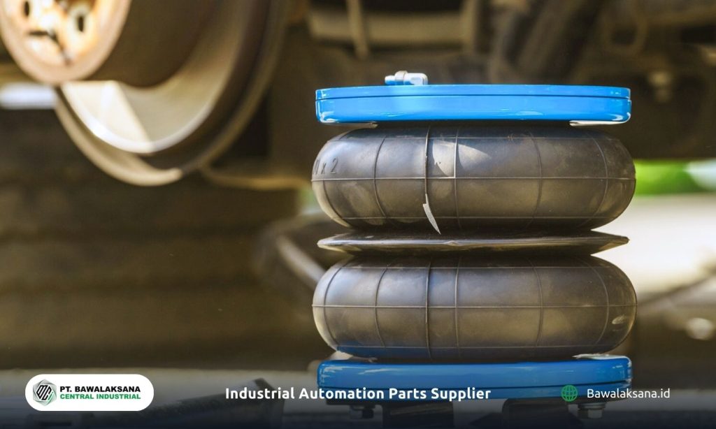 Air spring bags serving as spring replacements in air suspension systems. Pneumatic suspension system on a car.