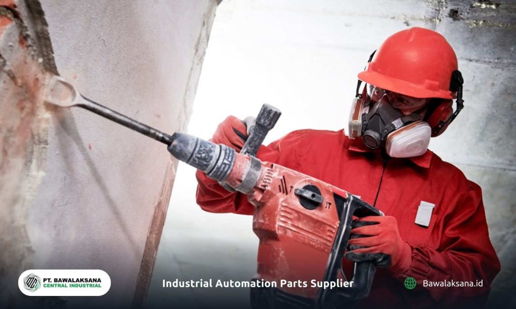 Jackhammers are utilized in the construction sector for breaking concrete. Pneumatic powered jackhammer for building construction field.