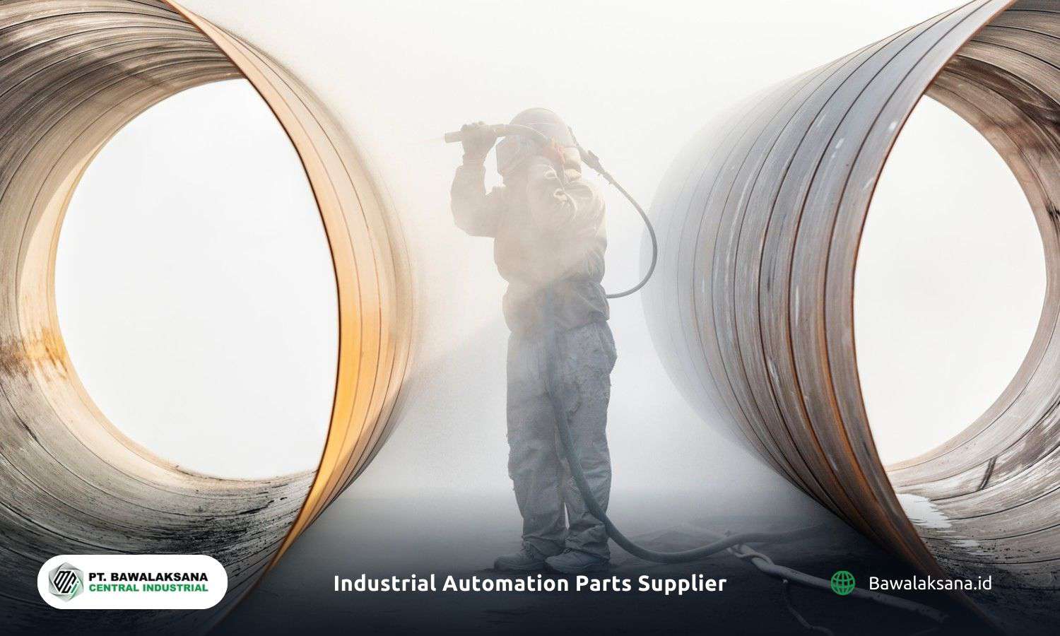 Sandblasting large-diameter pipes to remove surface contaminants Sandblasting large-diameter pipes to remove surface contaminants